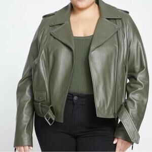 UNIVERSAL STANDARD Leather Moto Jacket Camo Army Olive Green - Sz 00/0 - NWT